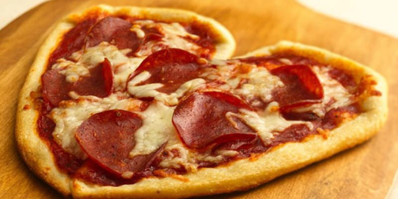 A heart shaped pizza